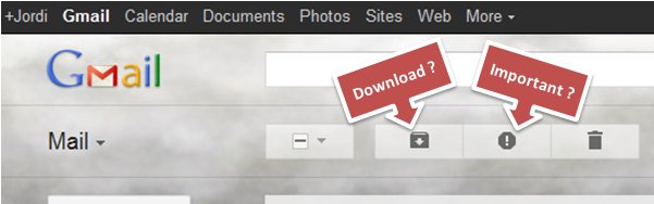 Guess for two of the buttons in new Gmail interface: download? important?