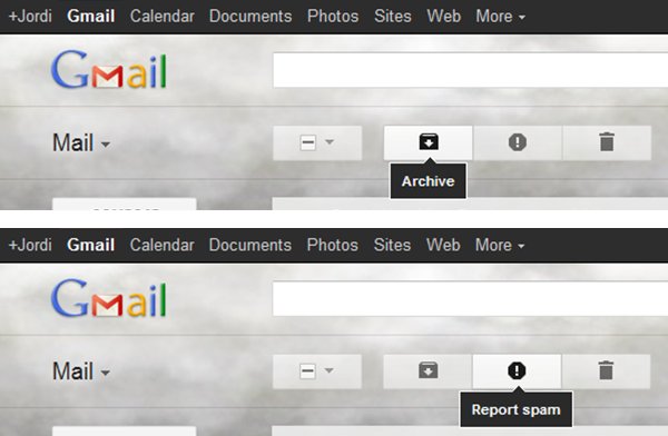 Real meaning of the icons: archive and spam.