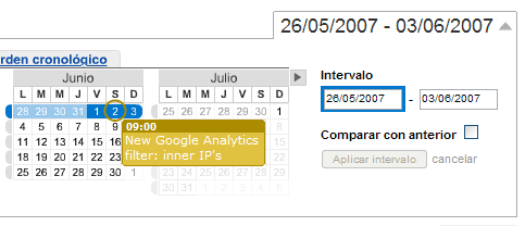 Google Analytics date range selection (with events)